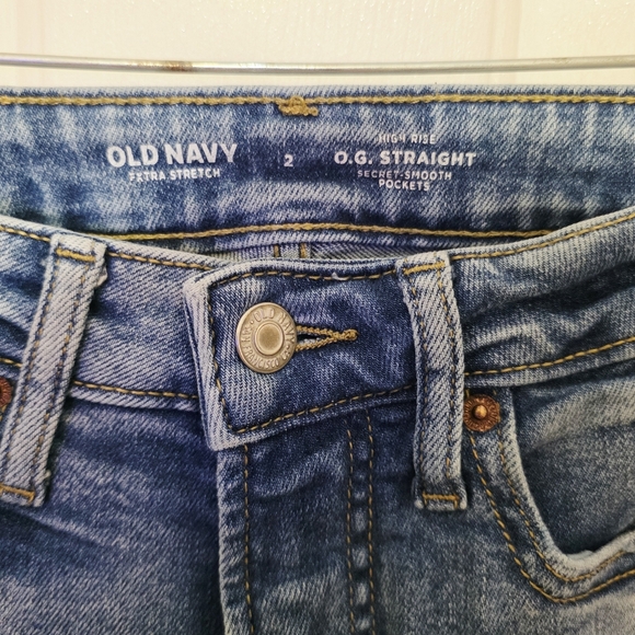Old Navy OG Straight Distressed Blue Ankle Cropped Jeans 2 - Picture 2 of 4